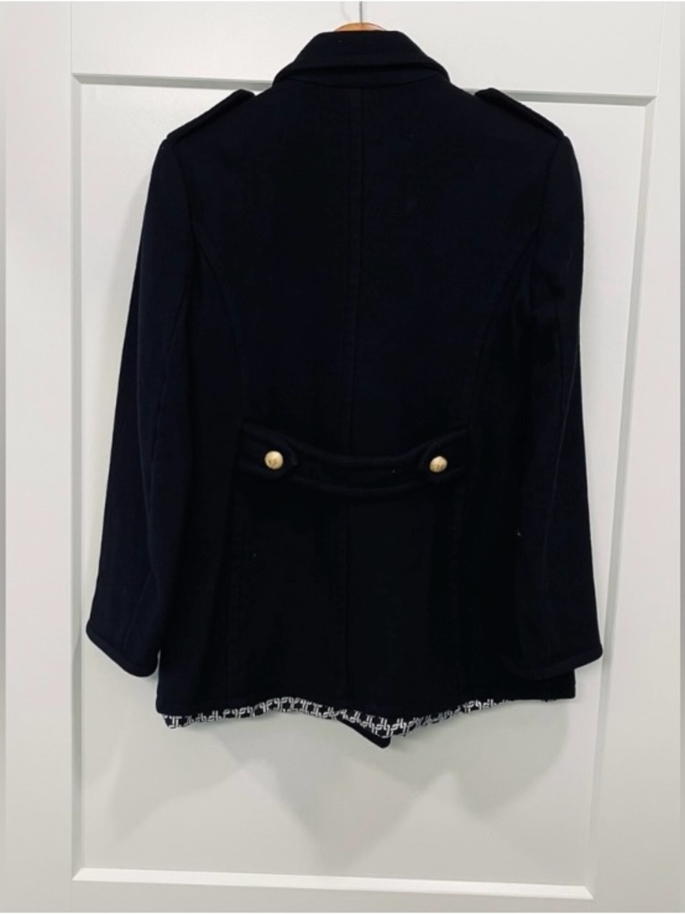 Skirtin Around Wool Peacoat 6 Double Breasted Gold Button Military Silk Black - Picture 6 of 8